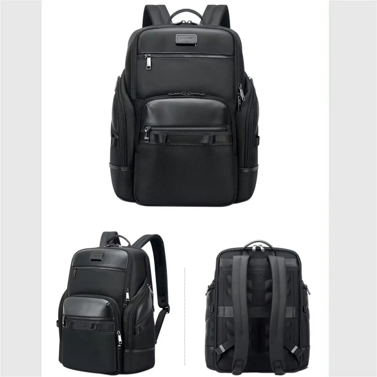 Bopai Luxury leather waterproof Anti-Theft USB charge Business Laptop Backpack Black B6261