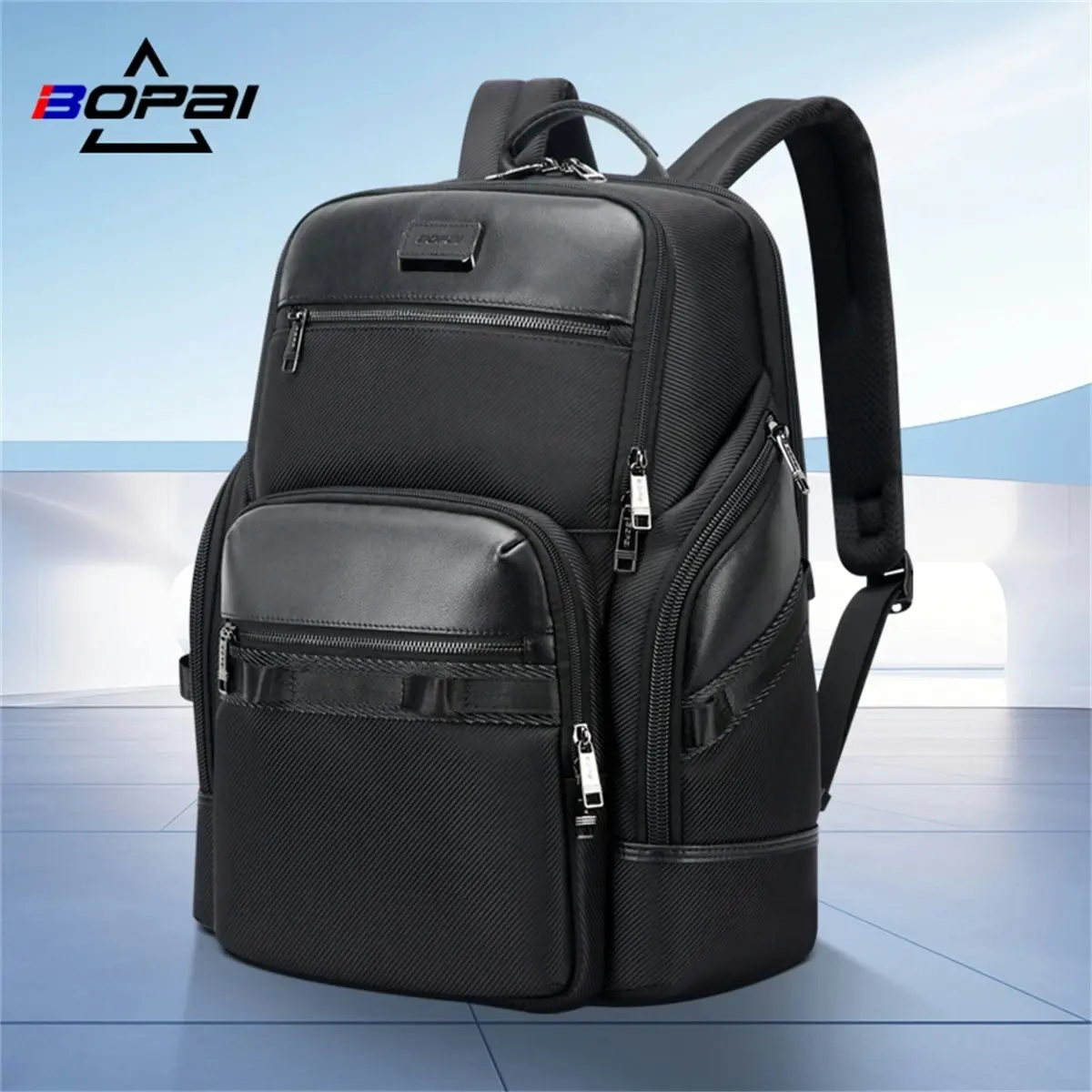 Bopai Luxury leather waterproof Anti-Theft USB charge Business Laptop Backpack Black B6261