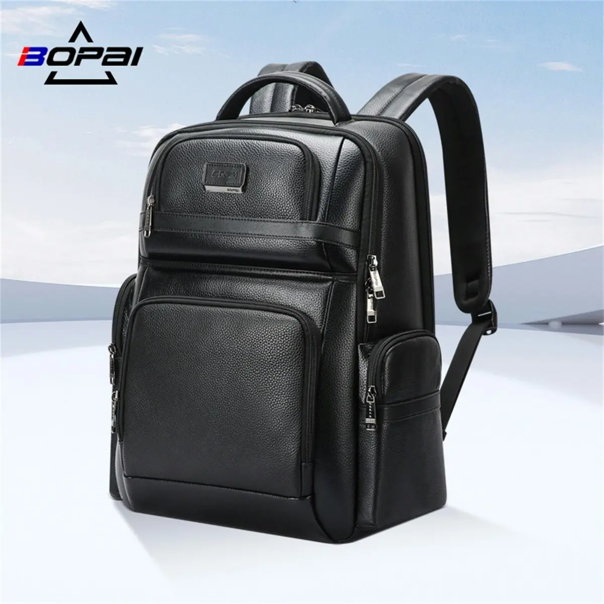 Bopai Luxury leather waterproof Anti-Theft USB charge Business Laptop Backpack Black B3291