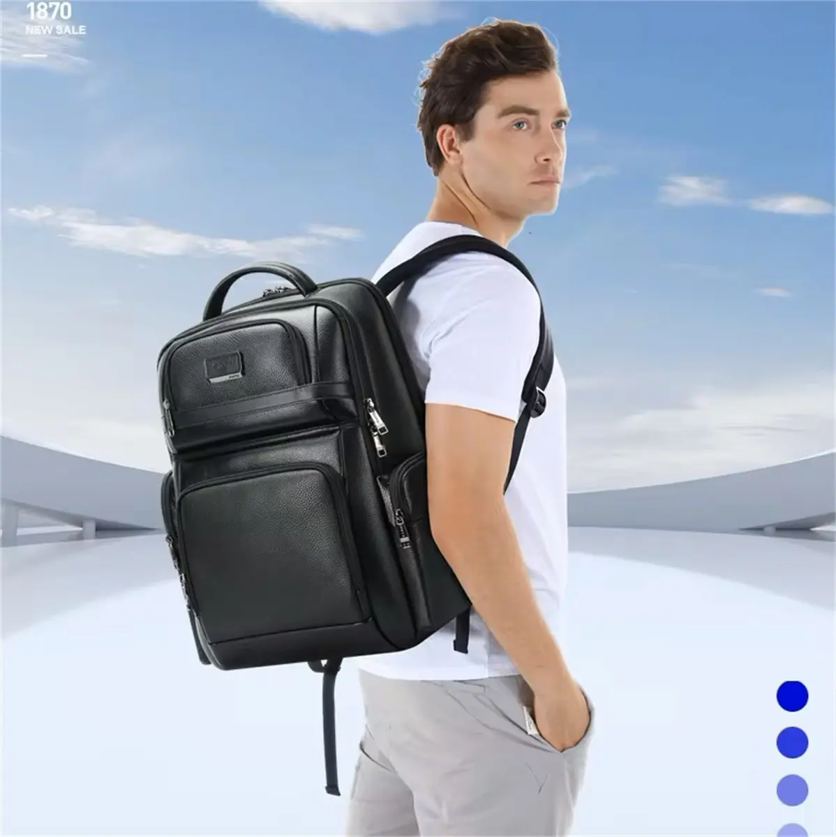 Bopai Luxury leather waterproof Anti-Theft USB charge Business Laptop Backpack Black B3291