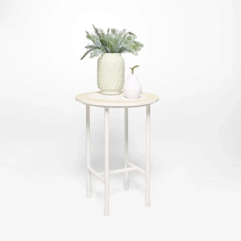 Rayell Marble Side Table Moroccan Magic Blush Marble/White Metal Legs 40x50cm