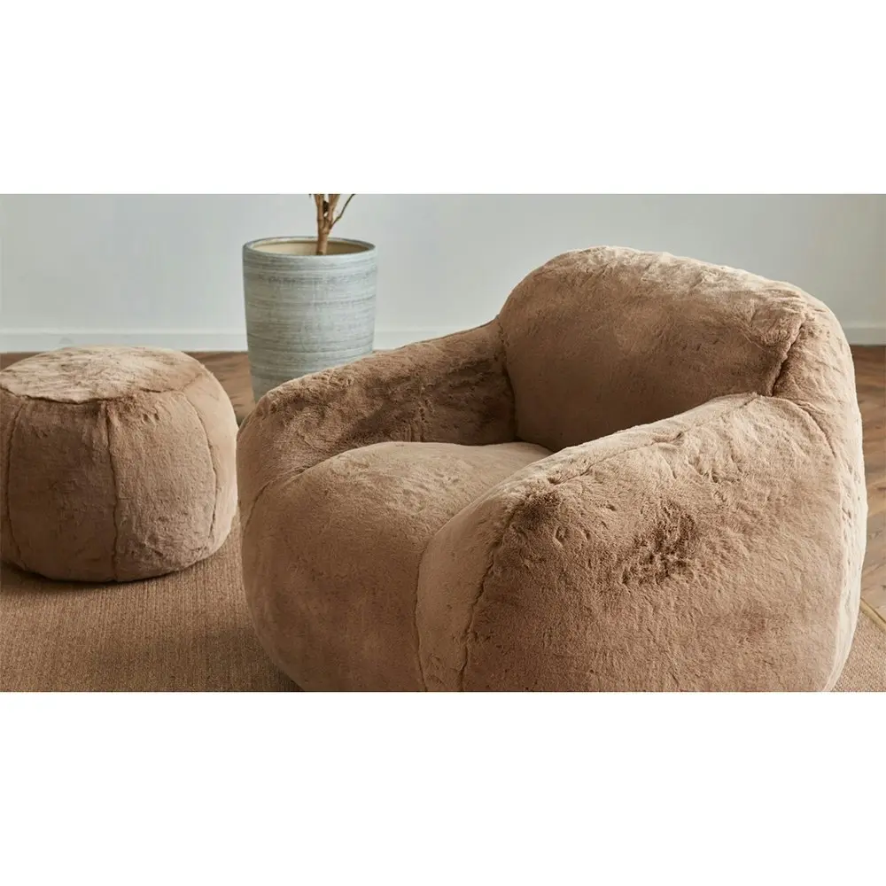 I Am Fake Round Lounge/Living Room Pouffe Home Decor Faux Fur Small Taupe