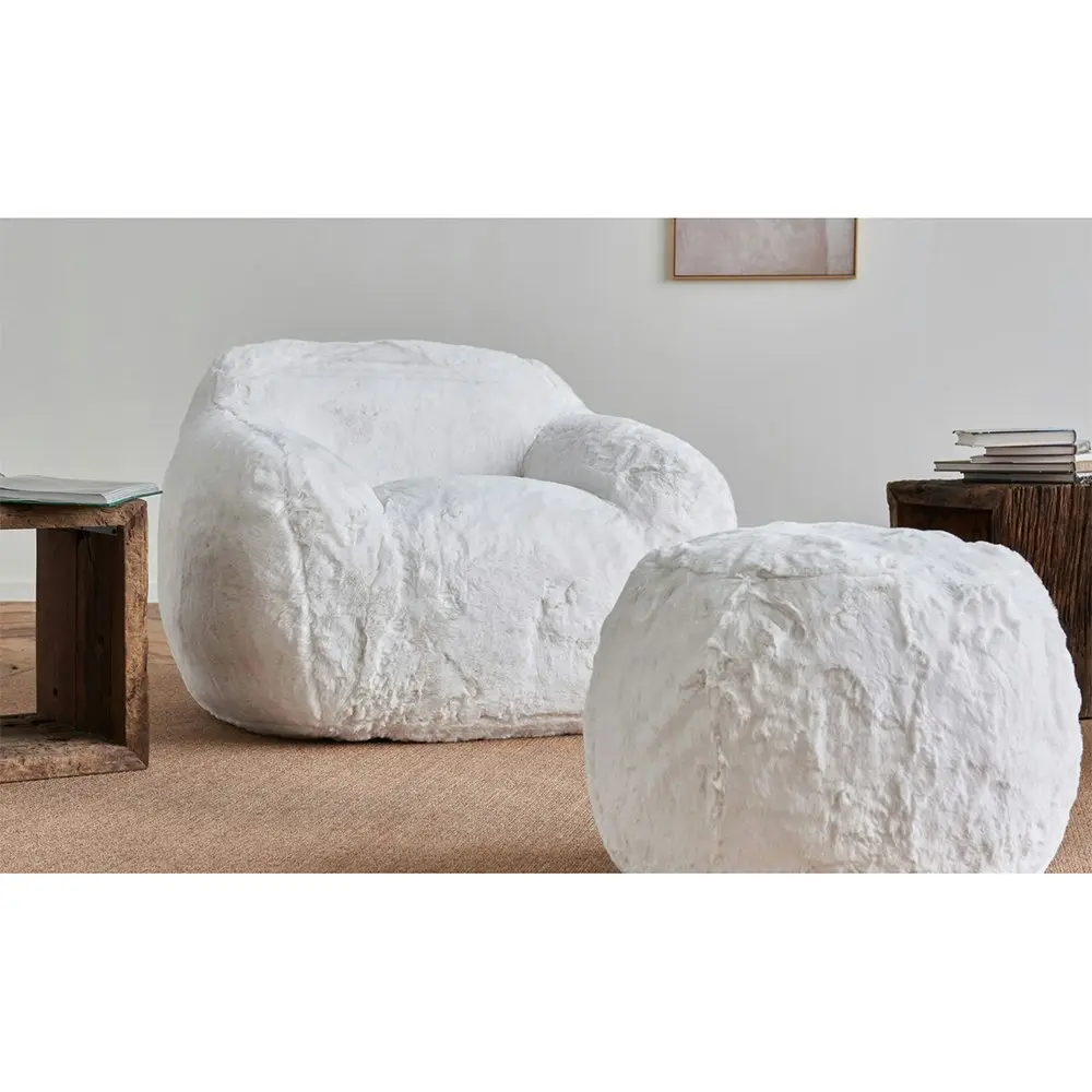 I Am Fake Round Lounge/Living Room Pouffe Home Decor Faux Fur Small White