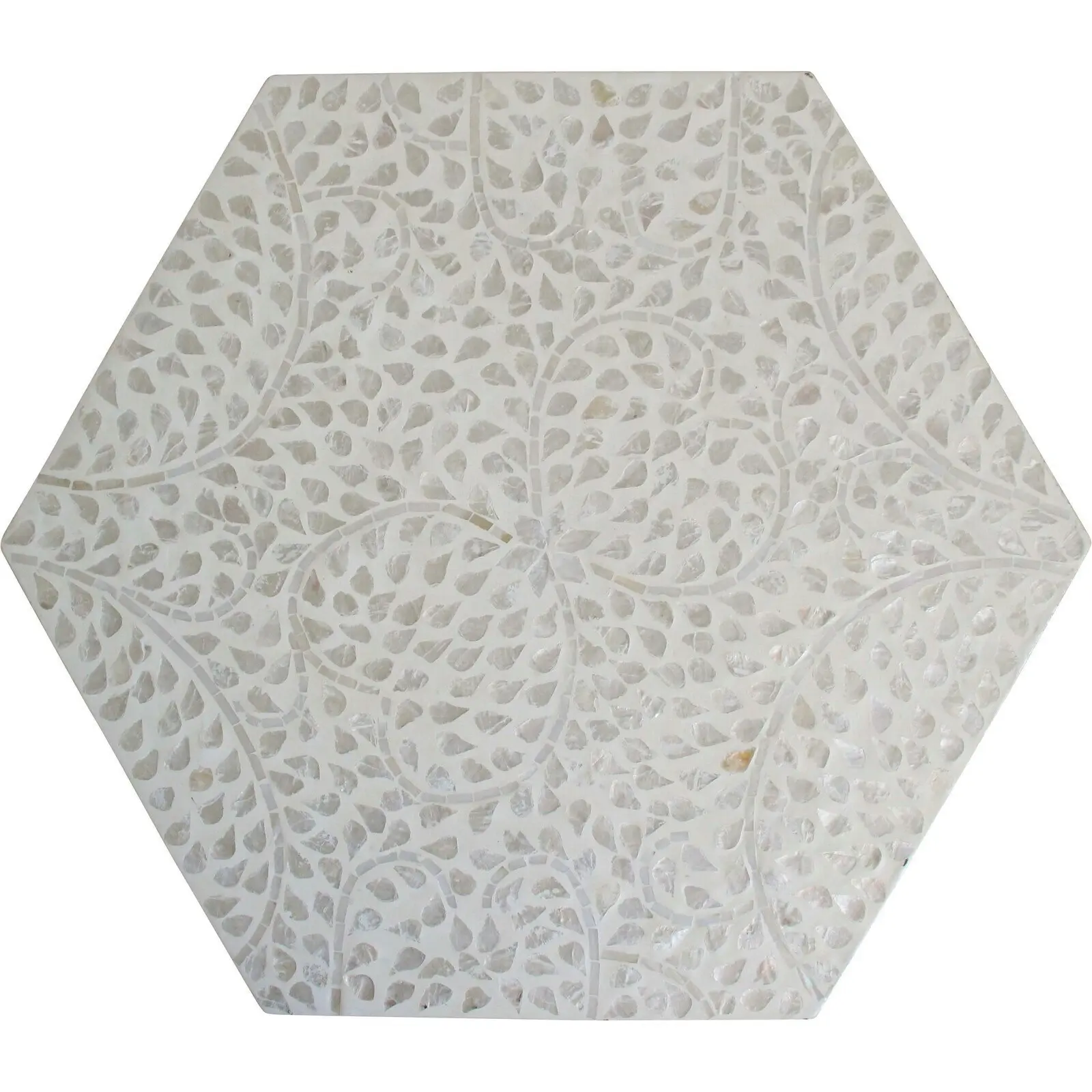 Capiz/MDF 52x60cm Side Occassional Table Home Accent Furniture Hexagon White