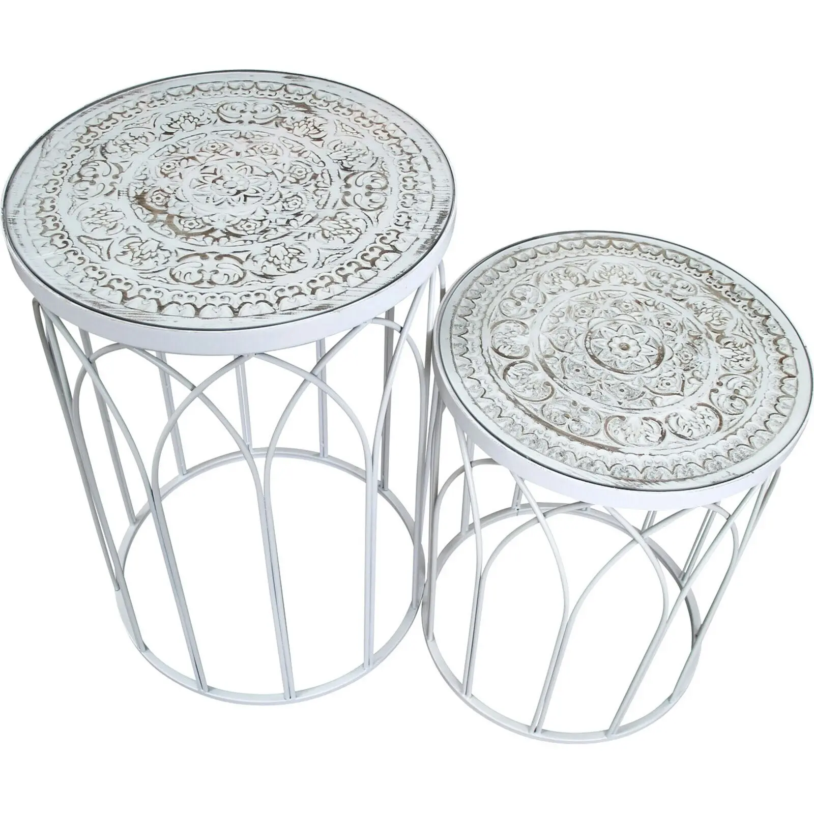 2PK Timber Metal 64/51cm Side Table Home Furniture Living Room Decor Round White