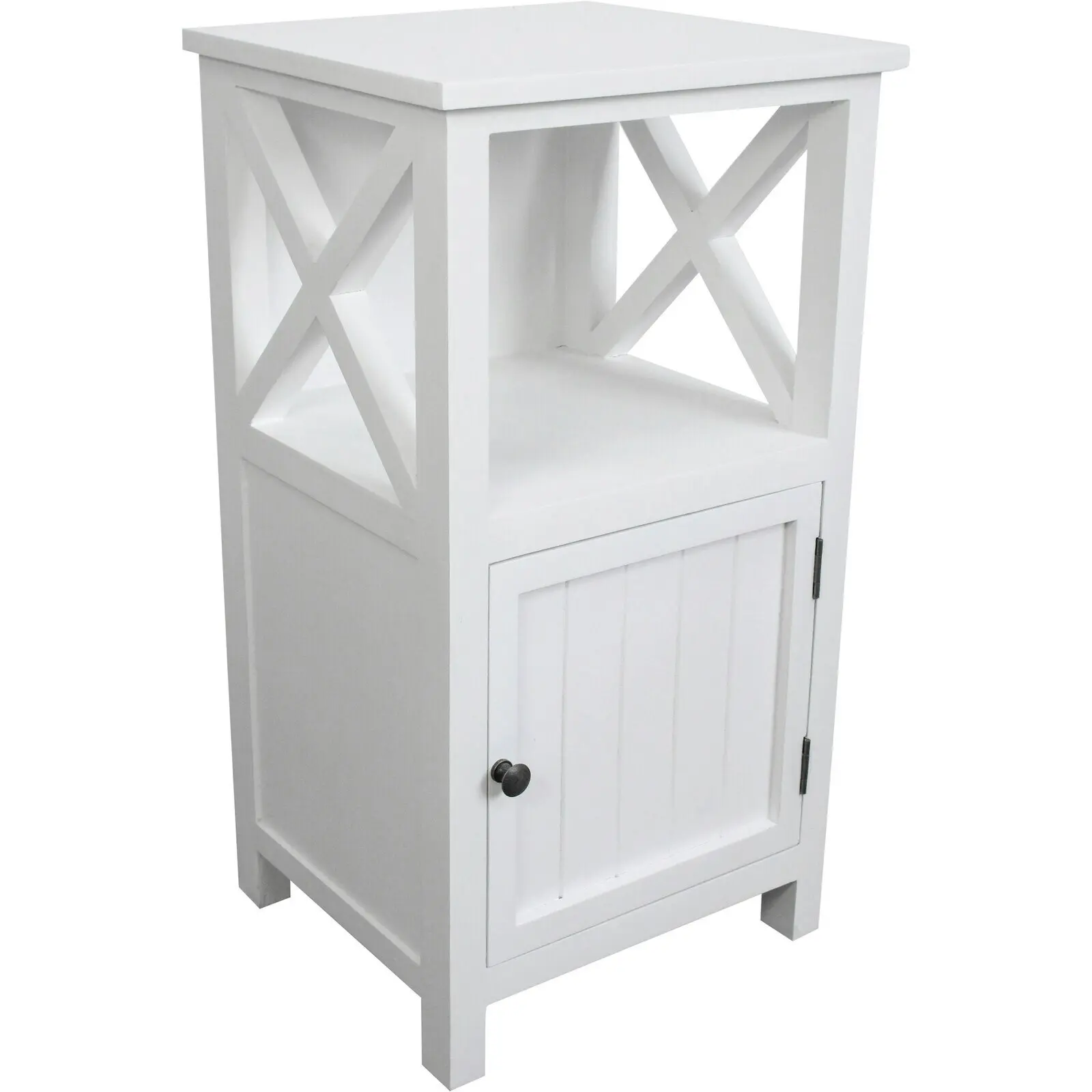 Nantucket Fir Wood/MDF 40x73cm Side Table w/ Cabinet Bedside Furniture White