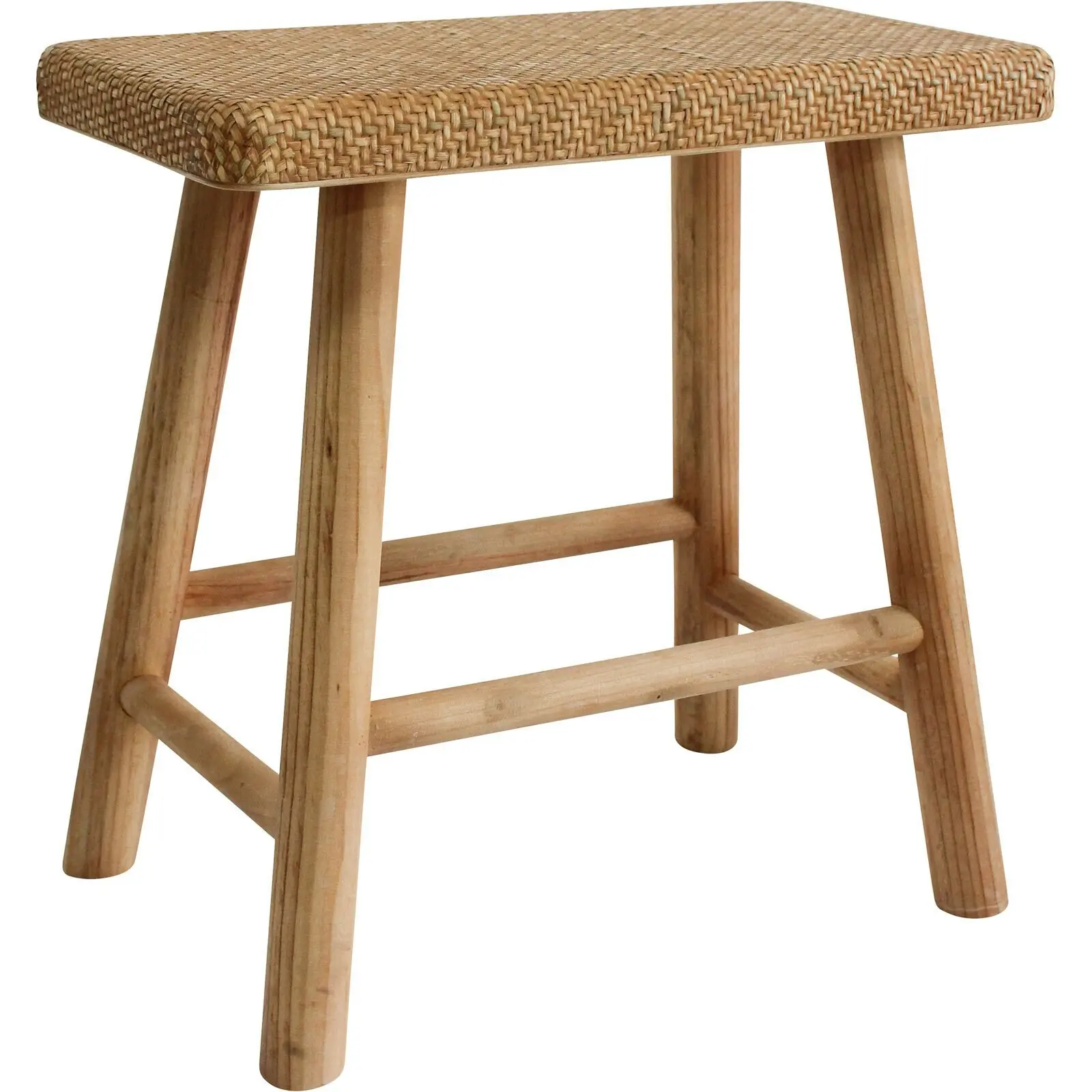 Woven Rattan Timber 46x45cm Stool Bench Seat Medium Home Rect Furniture Natural