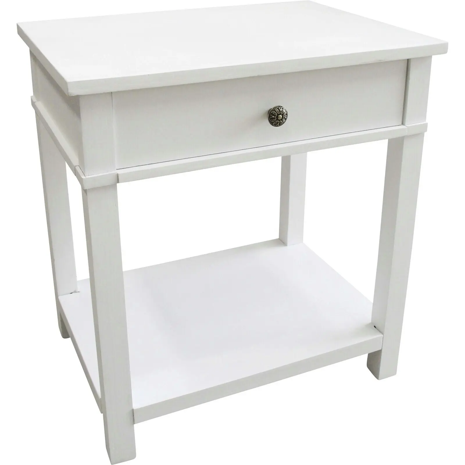 Bungalow Pine/MDF 55x60cm Bedside Table w/ Drawer Rect Corner Furniture White