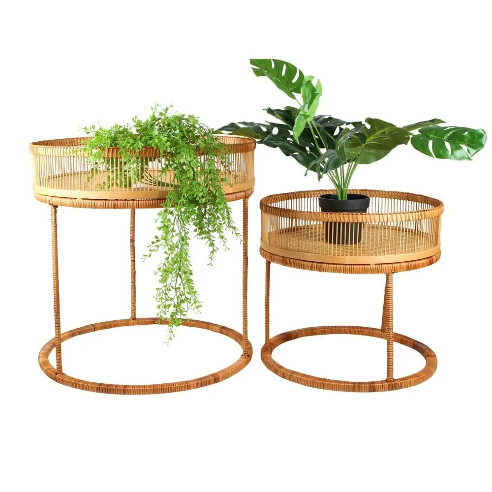 2pc Maine & Crawford Kalib 54/42cm Rattan/Bamboo Table Furniture Decor Natural