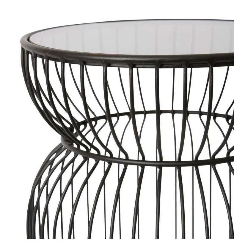 E Style Huxley 61cm Metal/Glass Tall Side Table Round Home Furniture Black