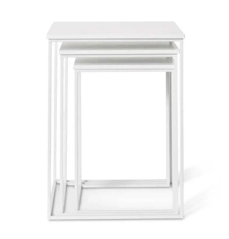 3pc E Style Duke Square Metal/MDF Side Table Set Home Furniture Decor White