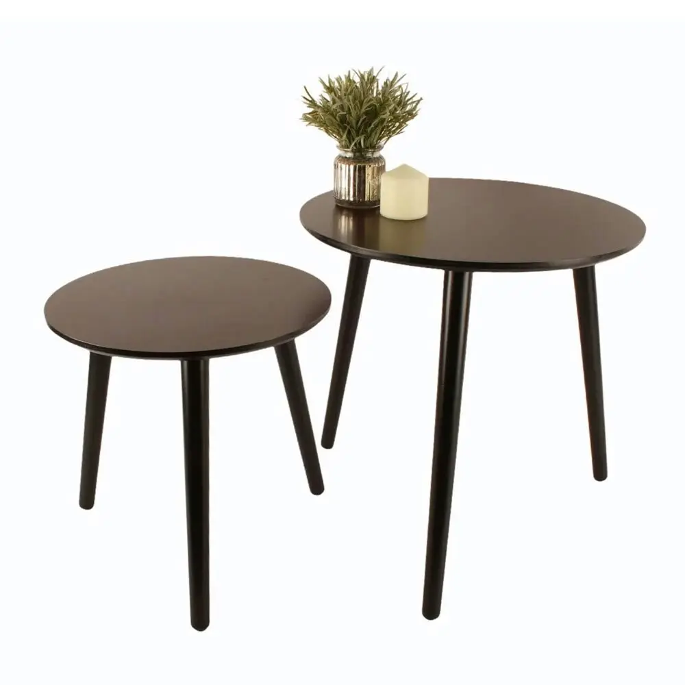 2pc Maine & Crawford Noah 40/50cm Round Table Wood Home Furniture Dark Brown