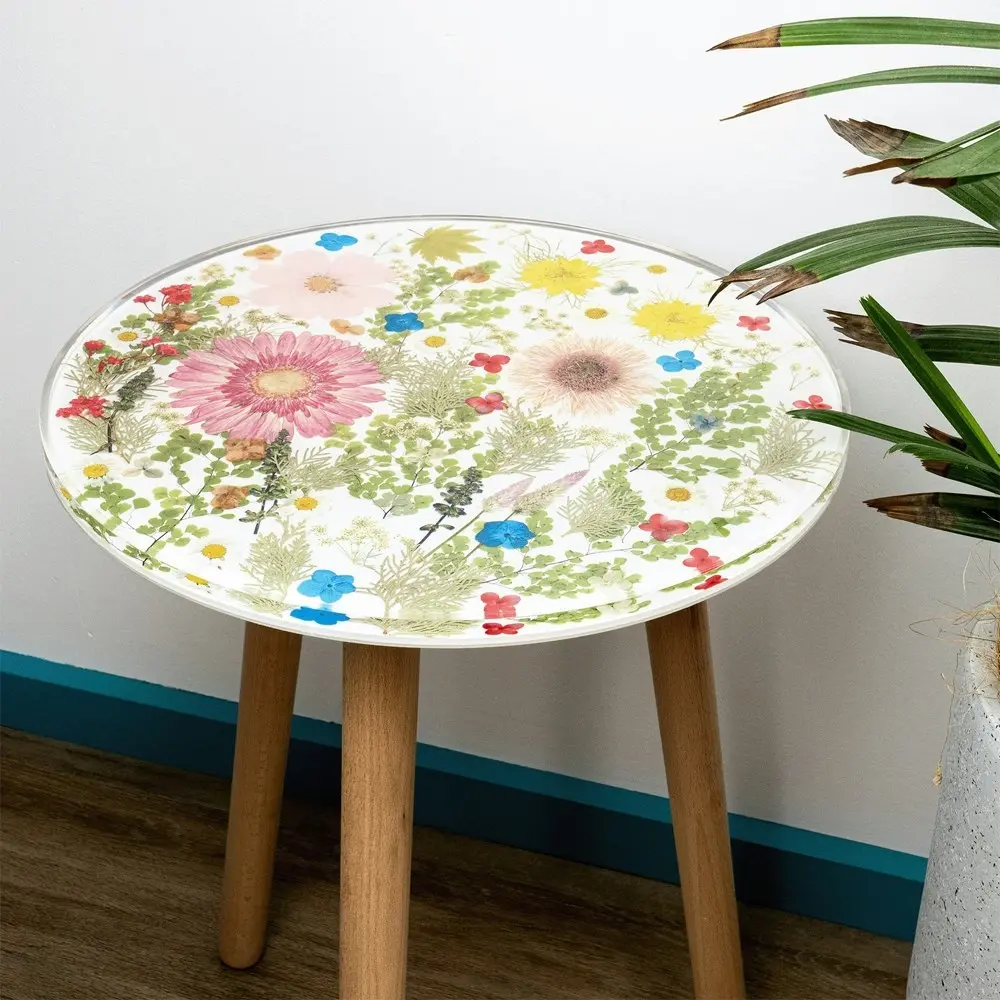 Leni Handcrafted Round Resin Side Table Barbeton Daisy White 40x40x51.5cm