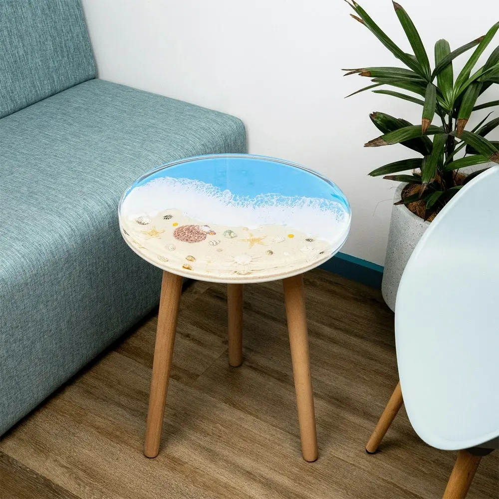 Leni Handcrafted Round Resin Side Table Shell Beach Themed 40x40x51.5cm