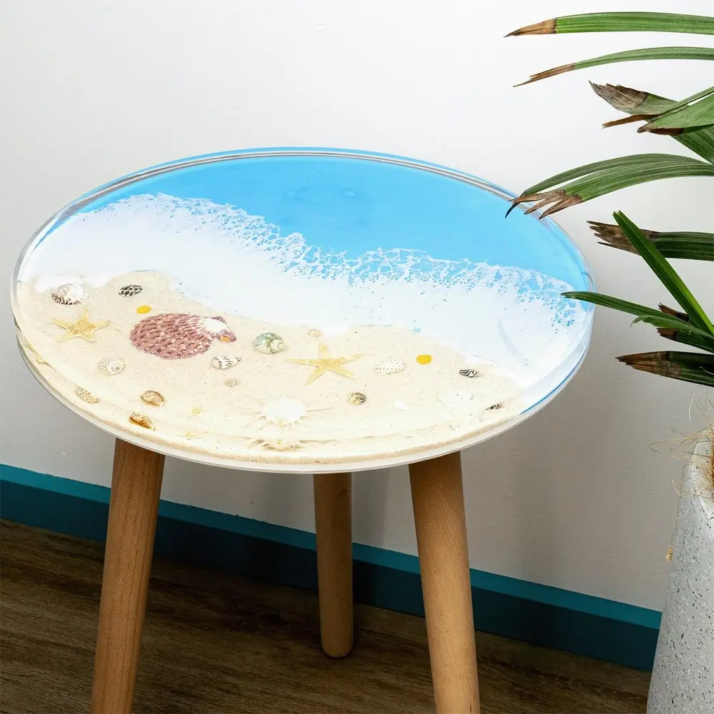 Leni Handcrafted Round Resin Side Table Shell Beach Themed 40x40x51.5cm