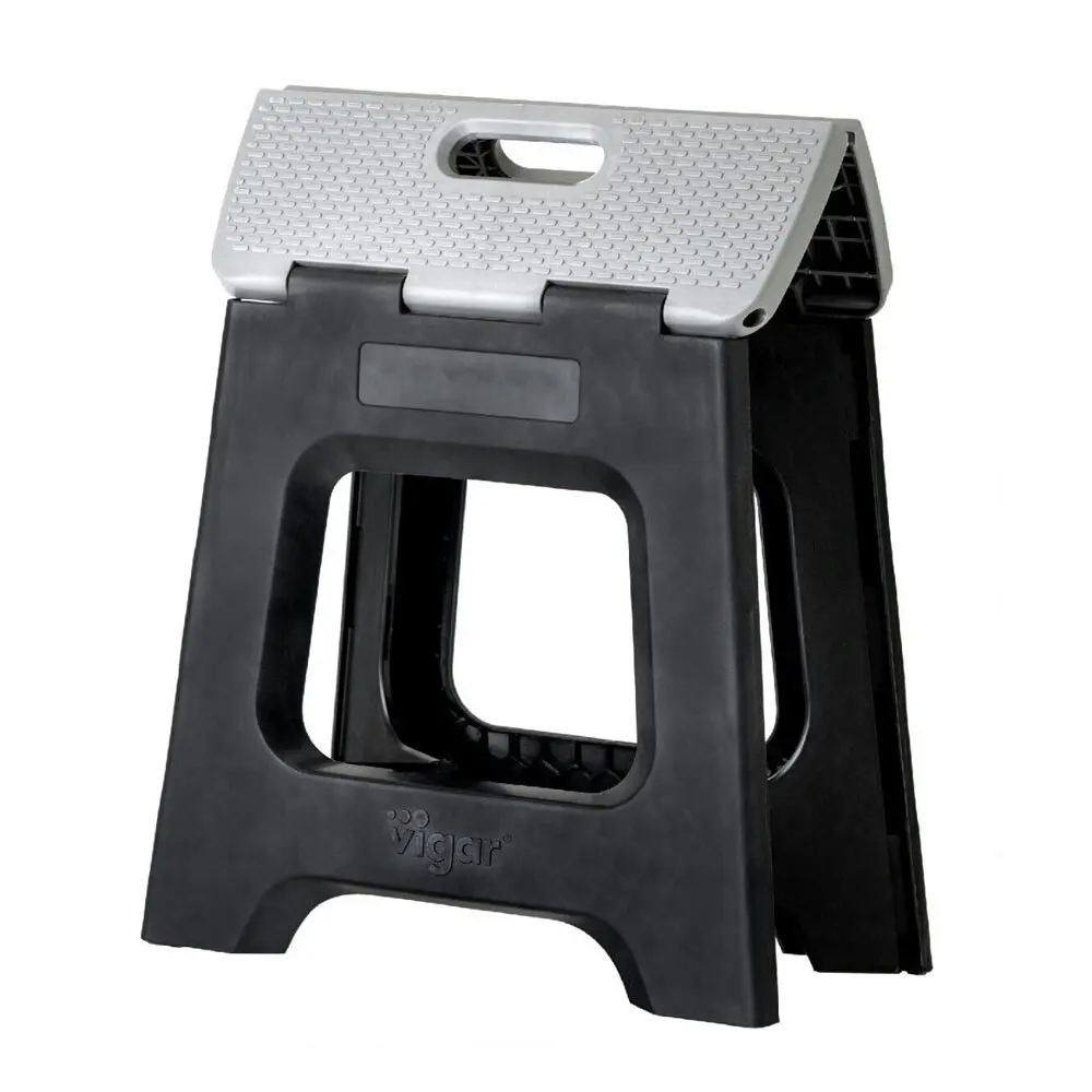 Vigar Compact Foldable 32cm Plastic Step Stool Outdoor/Kitchen Chair Black/Grey