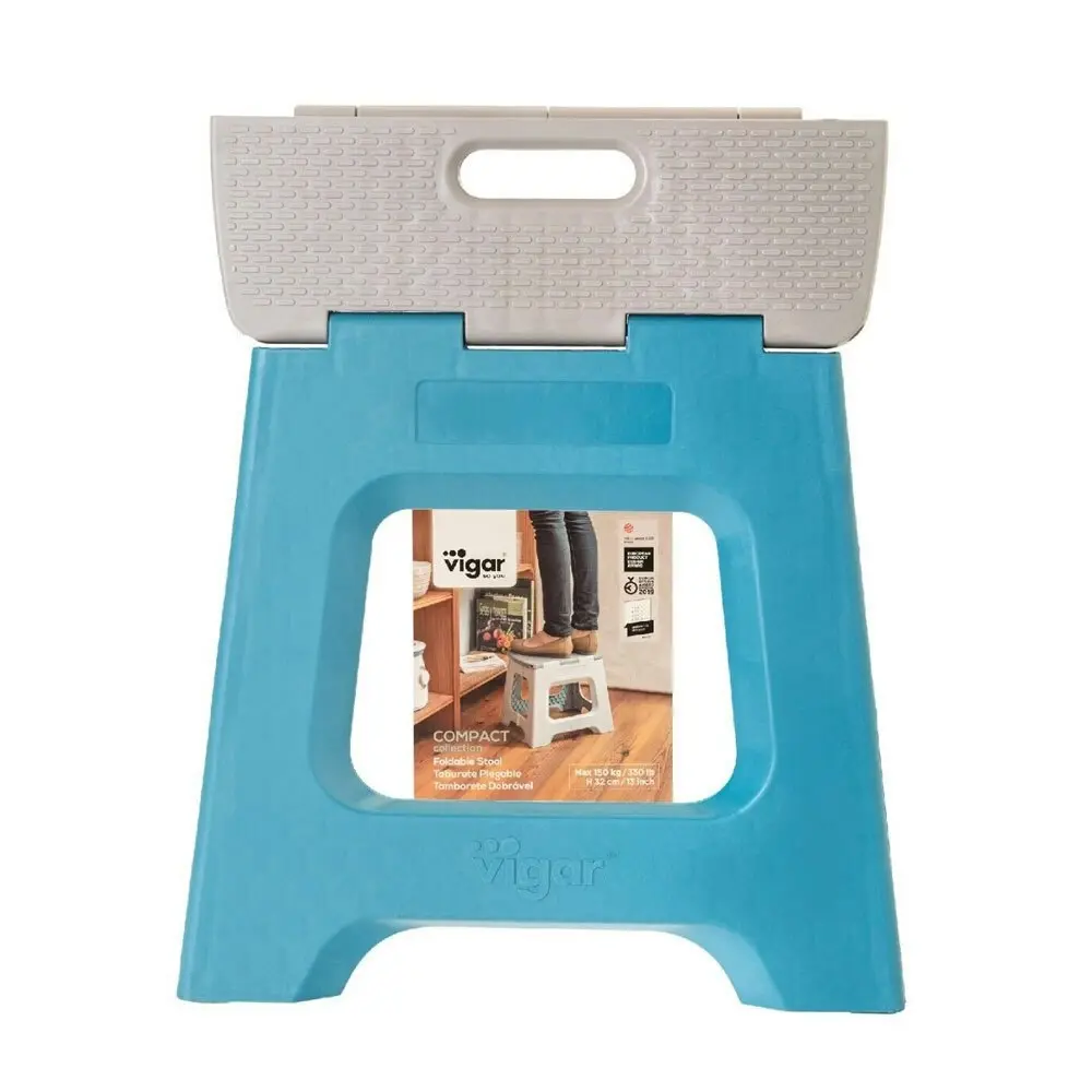 Vigar Compact Foldable 32cm Plastic Step Stool Outdoor/Kitchen Chair Blue Print