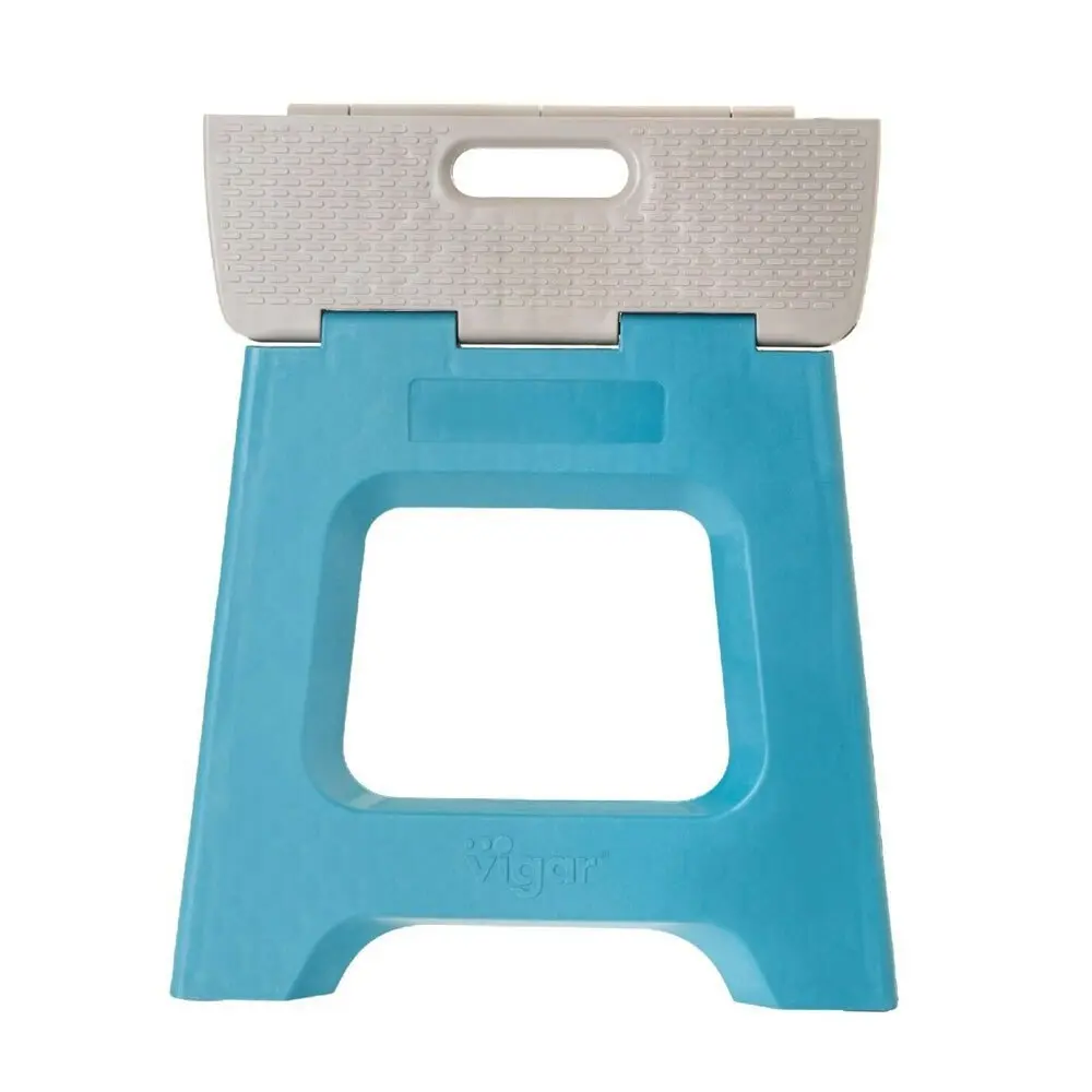 Vigar Compact Foldable 32cm Plastic Step Stool Outdoor/Kitchen Chair Blue Print