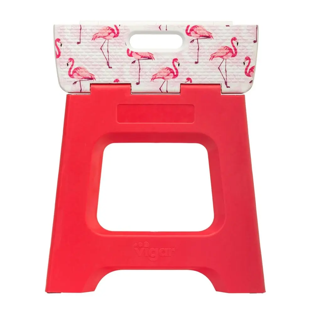 Vigar Compact Foldable 32cm Plastic Step Stool Outdoor/Kitchen Flamingo on Top