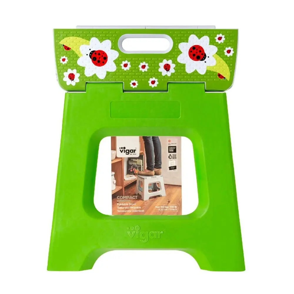 Vigar Compact Foldable 32cm Plastic Step Stool Outdoor/Kitchen Ladybug on Top