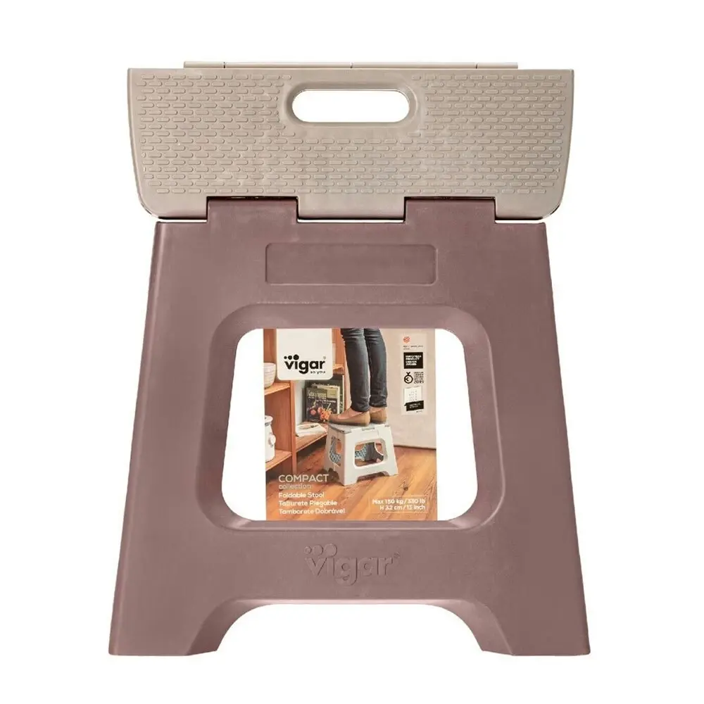 Vigar Compact Foldable 32cm Plastic Step Stool Outdoor/Kitchen Raisin in the Sun