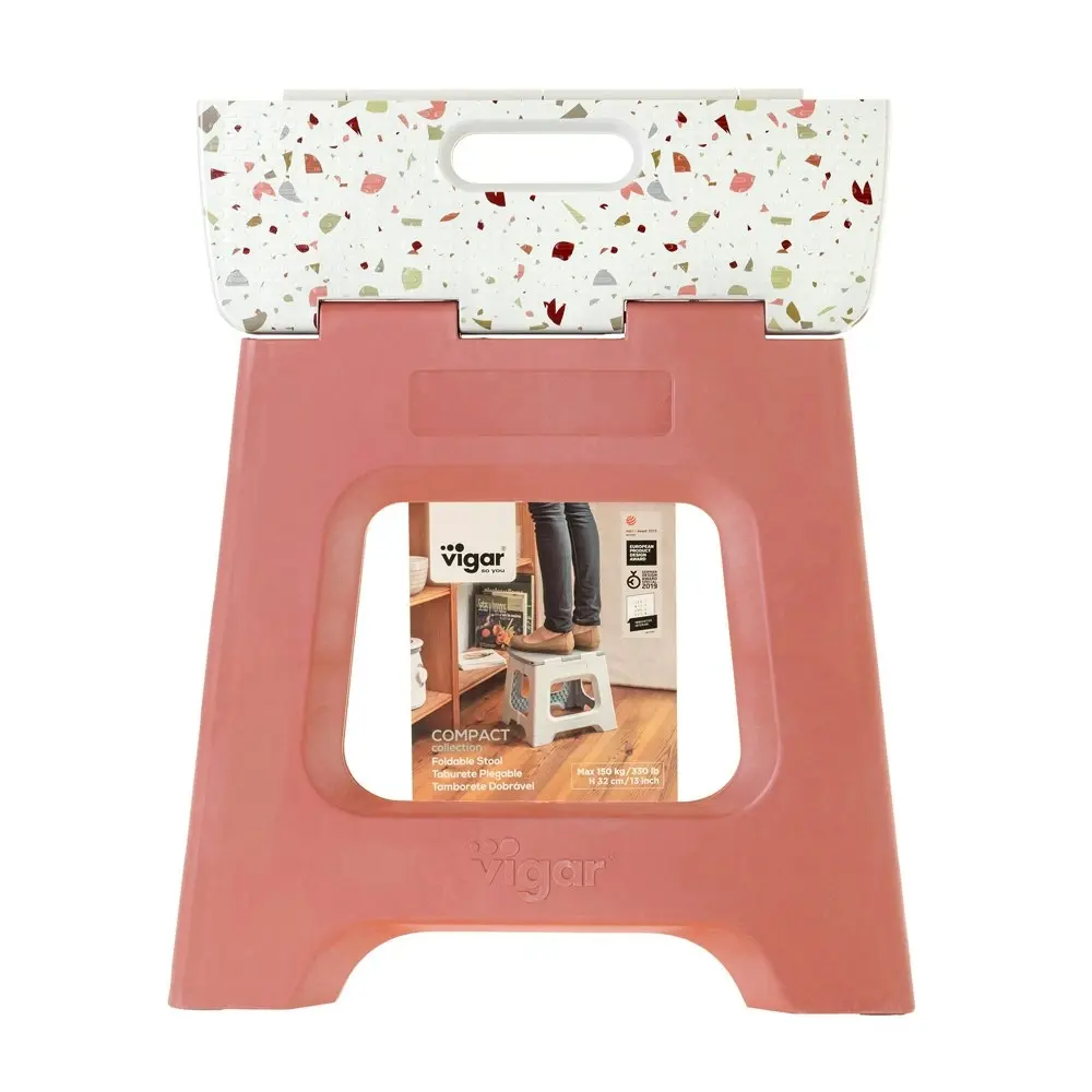 Vigar Compact Foldable 32cm Plastic Step Stool Outdoor/Kitchen Terrazzo on Top