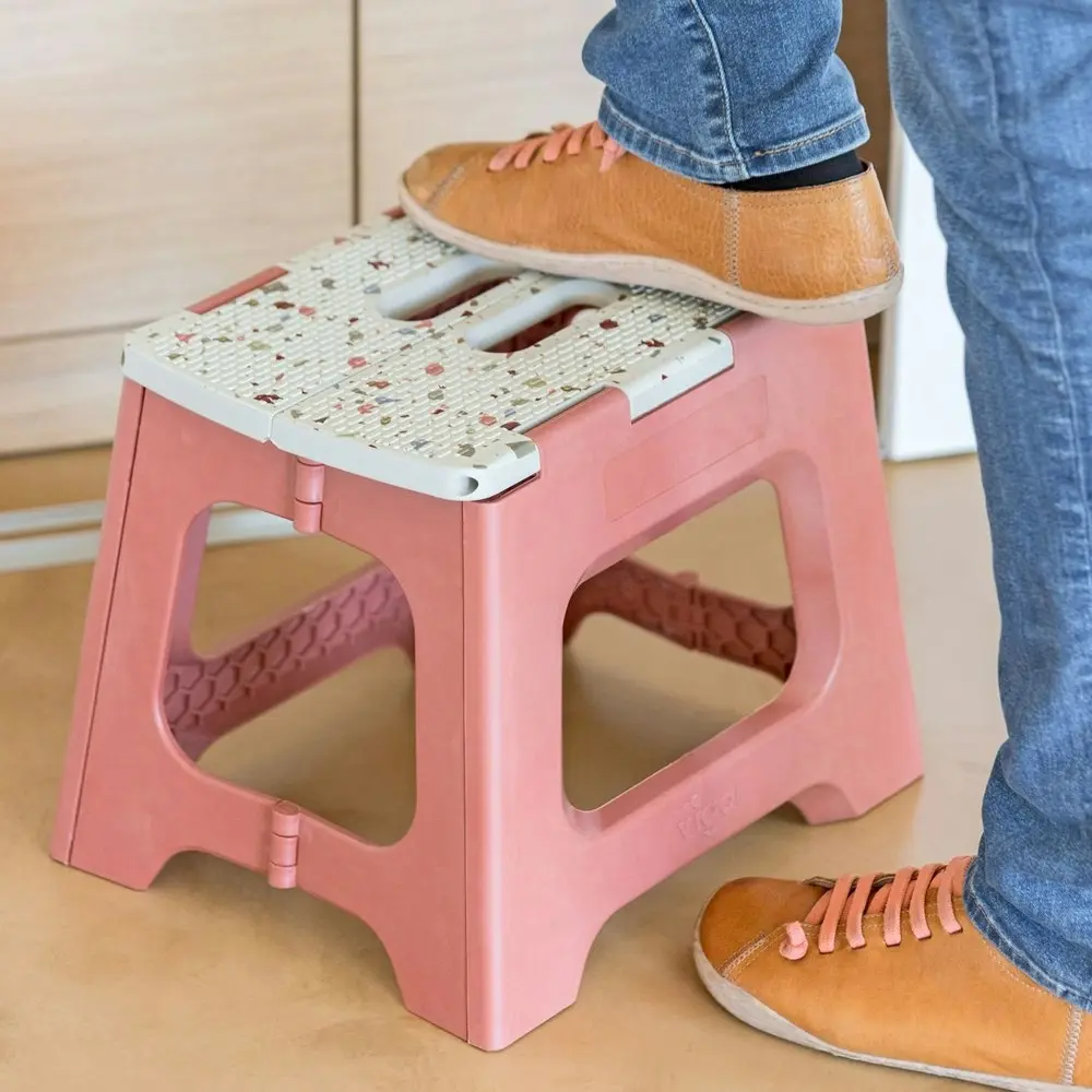 Vigar Compact Foldable 32cm Plastic Step Stool Outdoor/Kitchen Terrazzo on Top