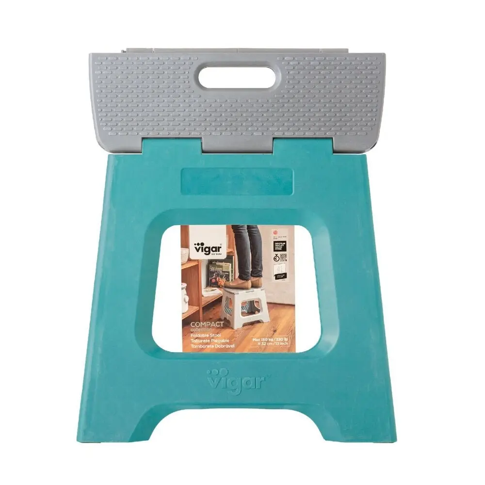 Vigar Compact Foldable 32cm Plastic Step Stool Outdoor/Kitchen Chair Turquoise