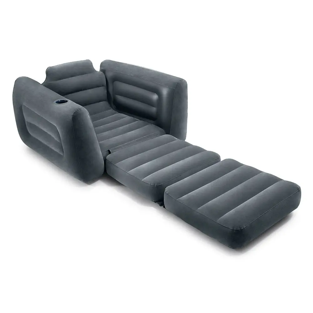 Intex 2-in-1 Foldable Pull-Out Inflatable Chair/Twin Air Mattress Bed Charcoal