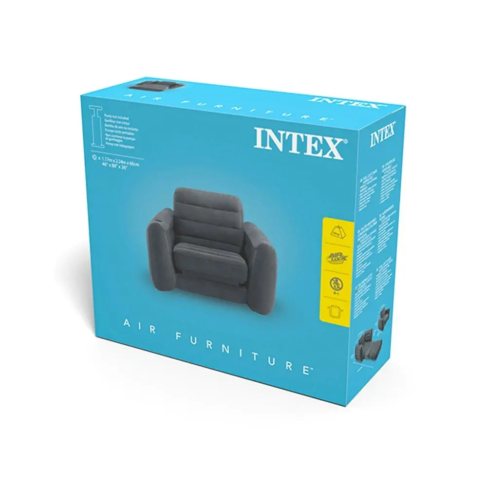 Intex 2-in-1 Foldable Pull-Out Inflatable Chair/Twin Air Mattress Bed Charcoal