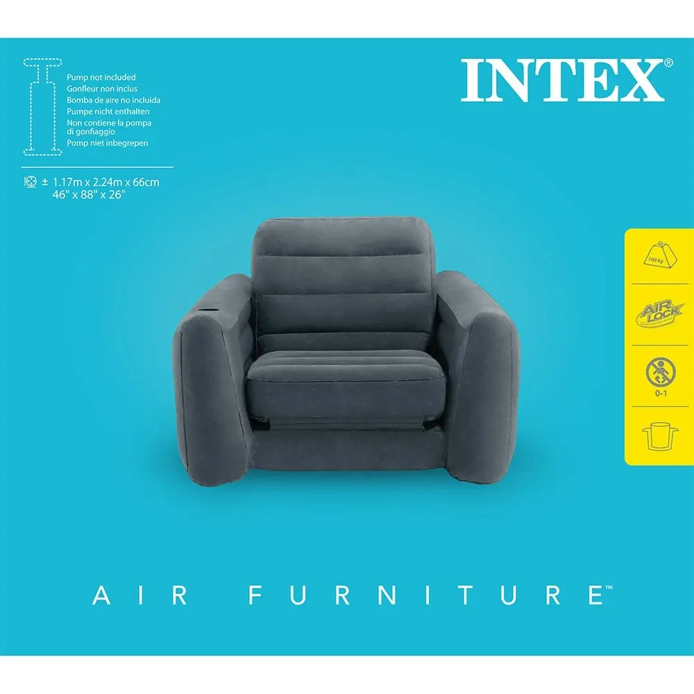 Intex 2-in-1 Foldable Pull-Out Inflatable Chair/Twin Air Mattress Bed Charcoal