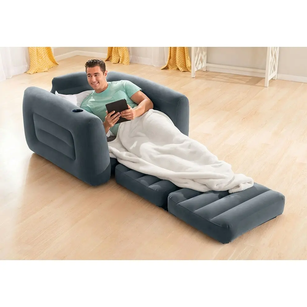 Intex 2-in-1 Foldable Pull-Out Inflatable Chair/Twin Air Mattress Bed Charcoal