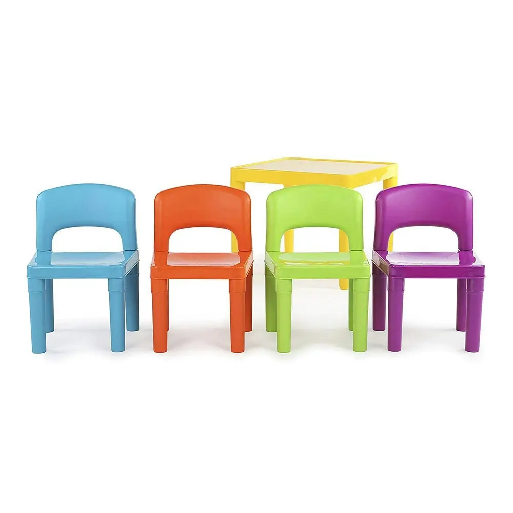 Coloured Kids/Children Play Table & 4 Chairs Plastic Furniture Set 3-8y