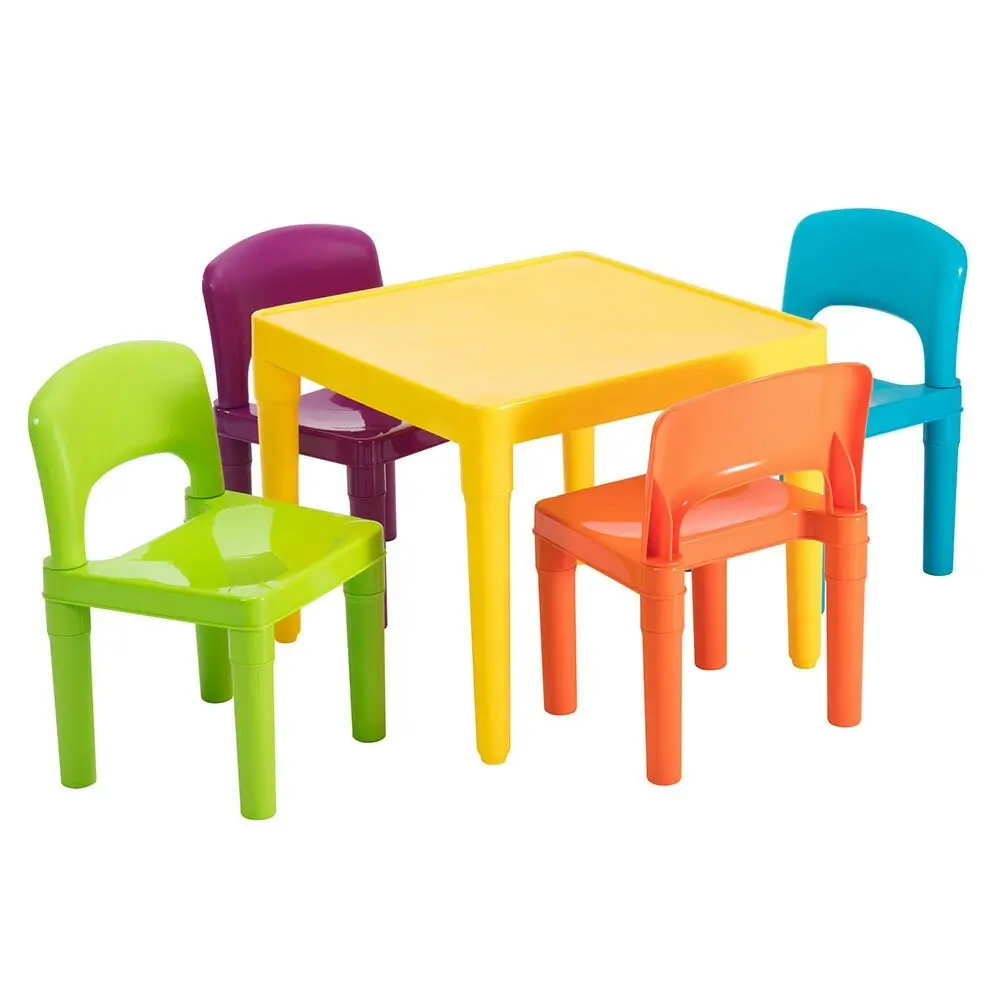 Coloured Kids/Children Play Table & 4 Chairs Plastic Furniture Set 3-8y