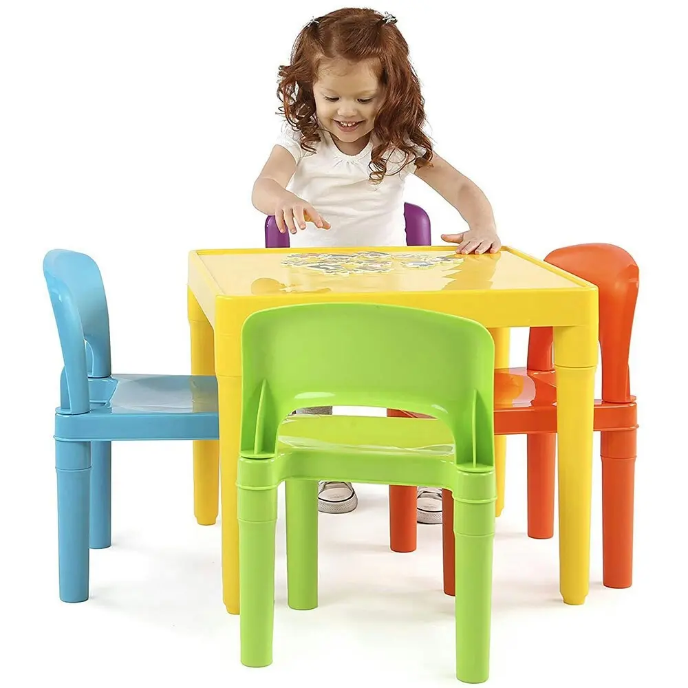 Coloured Kids/Children Play Table & 4 Chairs Plastic Furniture Set 3-8y