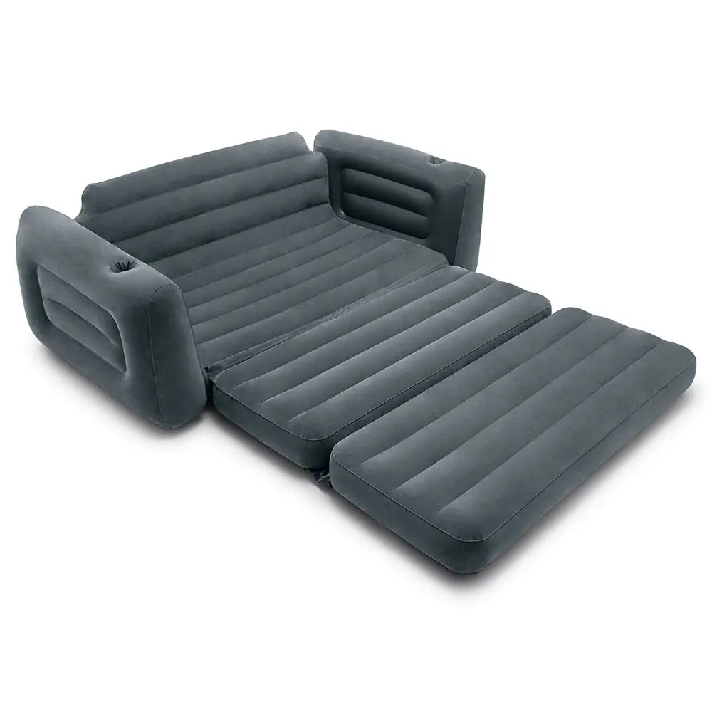 Intex Inflatable 203 x224x 66cm Pull Out Air Couch/Sofa Bed w/Drink Holder Grey