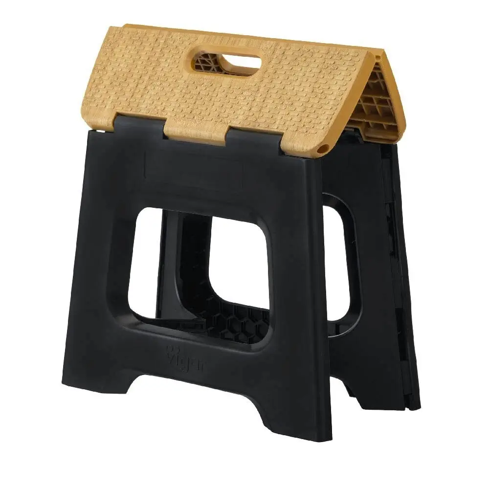 Vigar Compact Non Slip Bamboo On Top Foldable Stool/Step Black 27cm 150kg