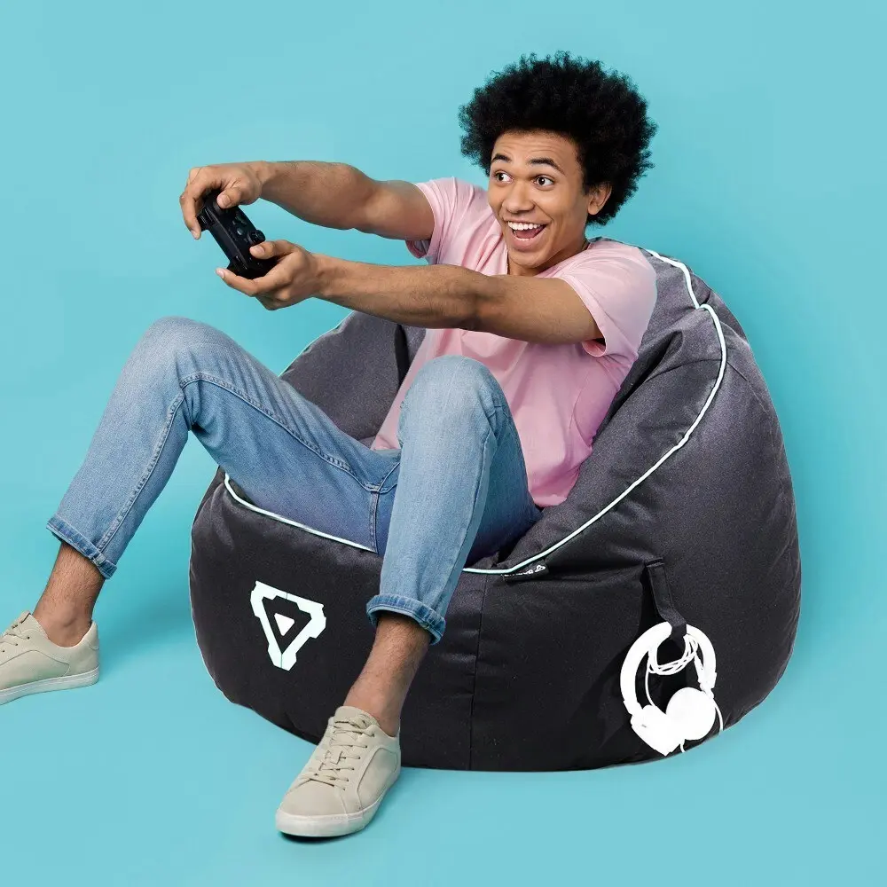 Laser Gaming Fabric Bean Bag Sofa/Chair w/ Headphone Strap & Side Pocket Black