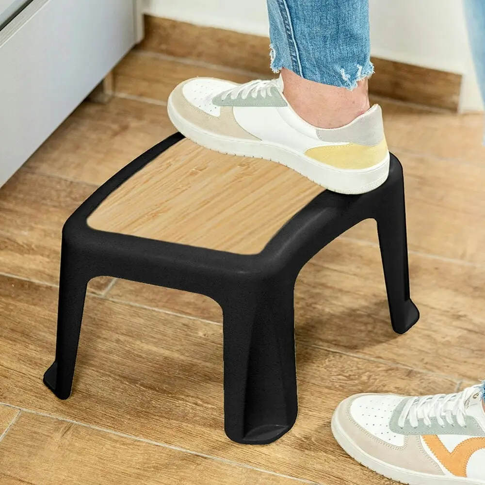 Vigar Bamboo 25cm Stool Bathroom/Pantry Non-Slip Indoor Plastic Step Chair Black