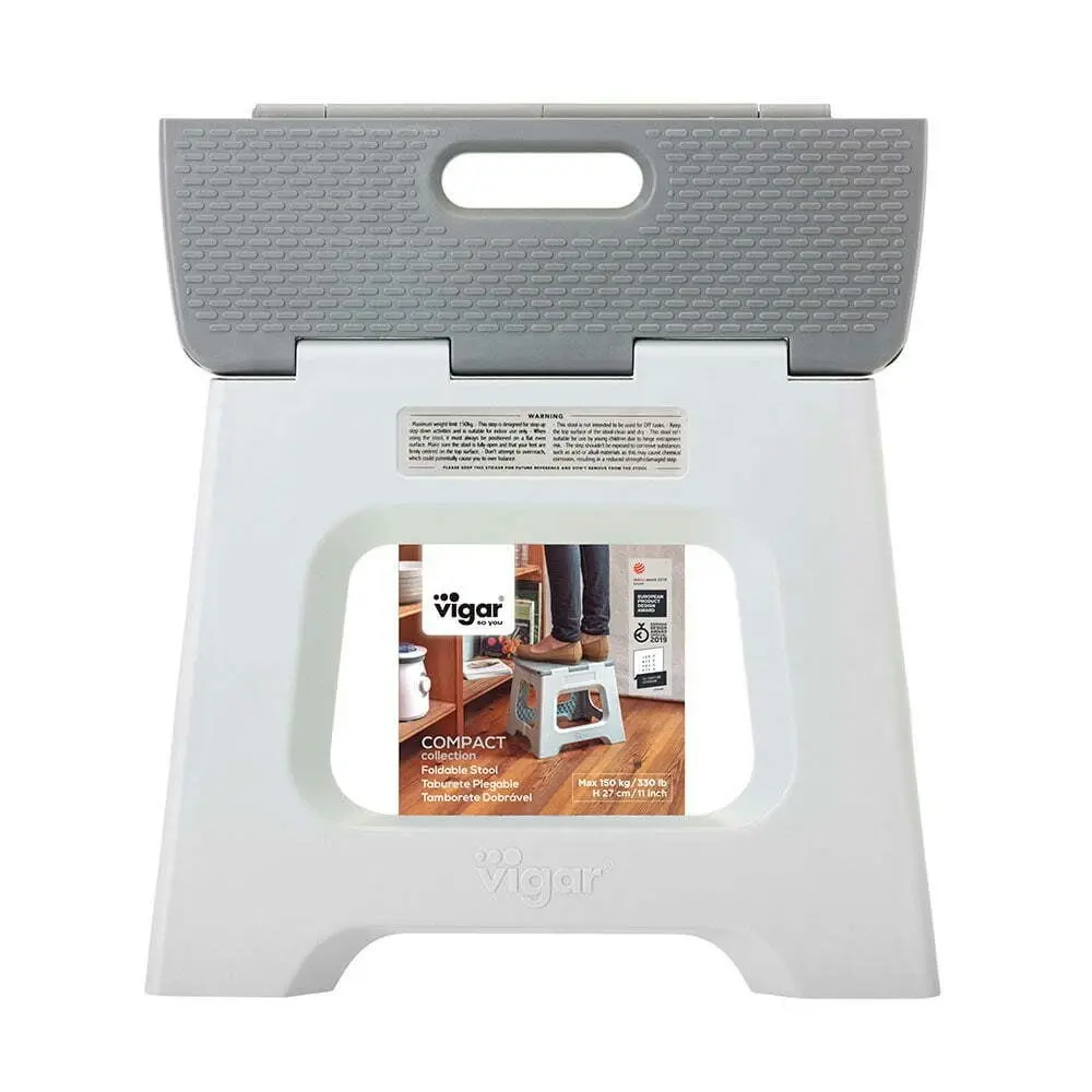 Vigar Compact 27cm Plastic Foldable Stool Kitchen/Bathroom Non-Slip Step Grey