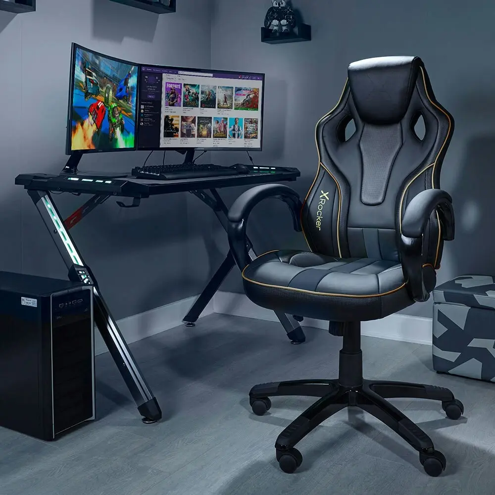 X Rocker Maverick Ergonomic Junior Gaming Office Chair w/Lumbar Support BLK/GLD