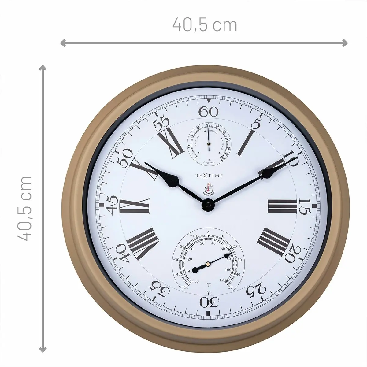 NeXtime 40.5cm Hyacinth Thermometer/Hygrometer Round Outdoor Wall Clock Brown