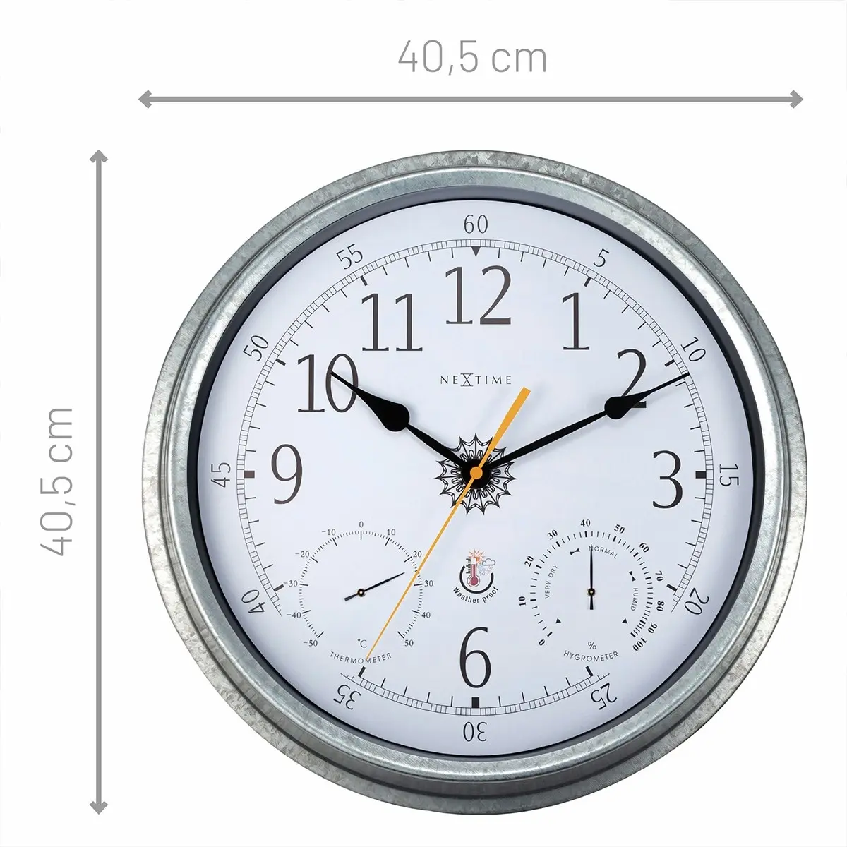 NeXtime 40.5cm Tulip Thermometer/Hygrometer Outdoor Wall Clock Galvanised Metal