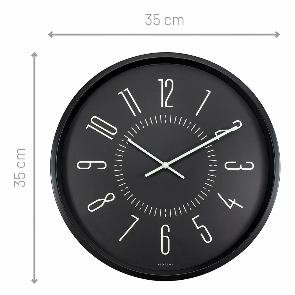 NeXtime Luminous Analogue Round 35cm Wall Clock Hanging Home/Room Decor Black