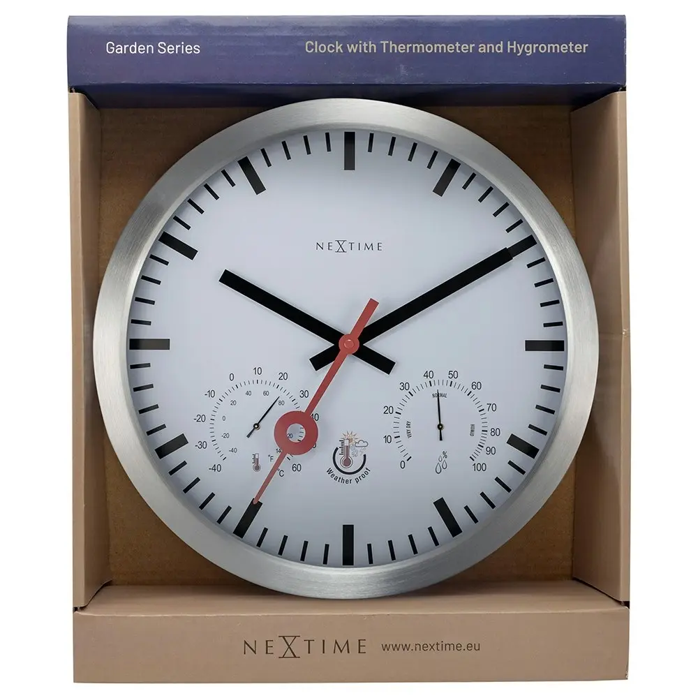 NeXtime 35cm Clematis Silent Outdoor Thermometer/Hygrometer Analogue Wall Clock