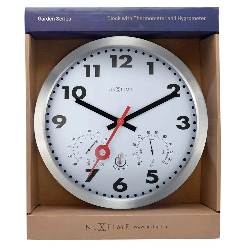 NeXtime 35cm Arabic Temperature Outdoor Wall Clock w/ Thermometer/Hygrometer WHT