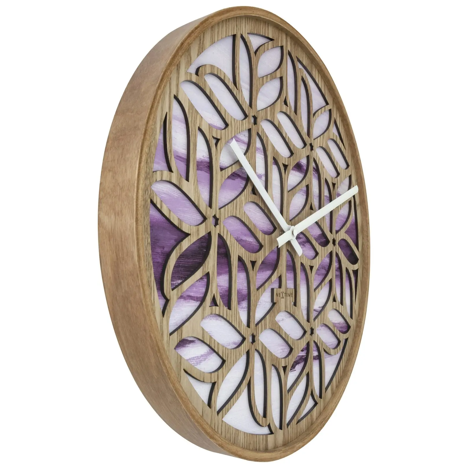 NeXtime Yogi Wood Analogue 40cm Hanging Wall Clock Decor Silent Sweep Purple