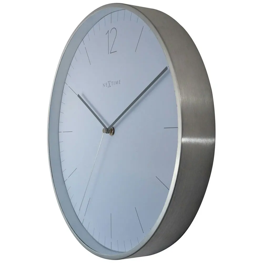 NeXtime Essential Silver 34cm Hanging Wall Clock Round Analogue Elegant White