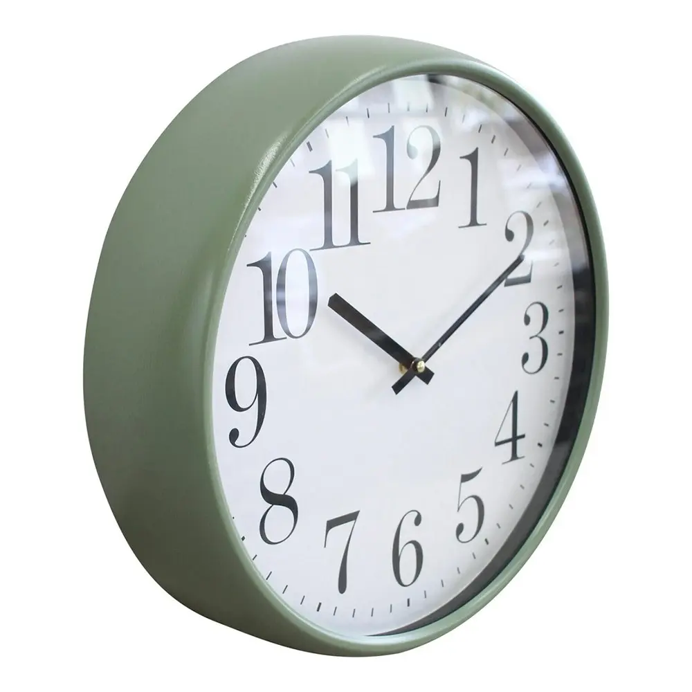 Misty Metal Glass 40cm Wall Clock Round Analogue Hanging Home/Office Decor Moss