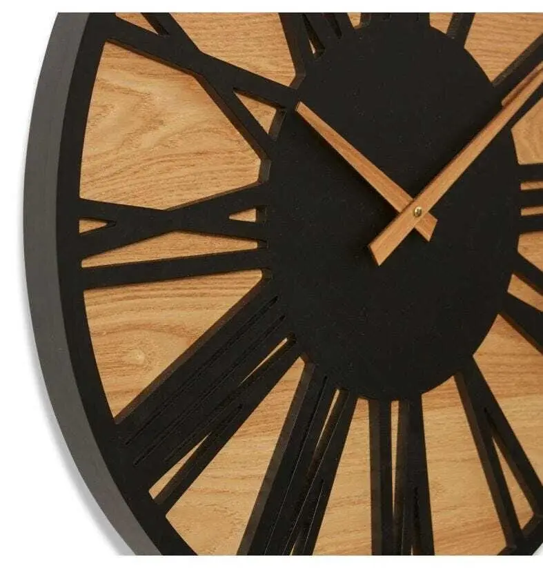 E Style Bennet Metal/MDF 60cm Wall Clock Round Analogue Decor Black/Natural